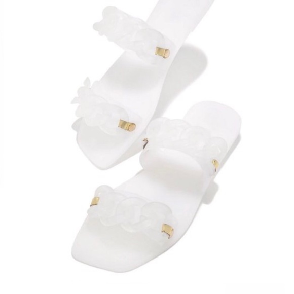 !! NEW !! Jelly Slide Sandals with Chain Detail in Matte White - Picture 4 of 11